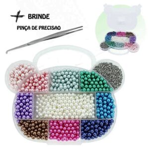 Kit Estojo 1100 Perolas Inteiras 6mm 10 Cores + Rebite
