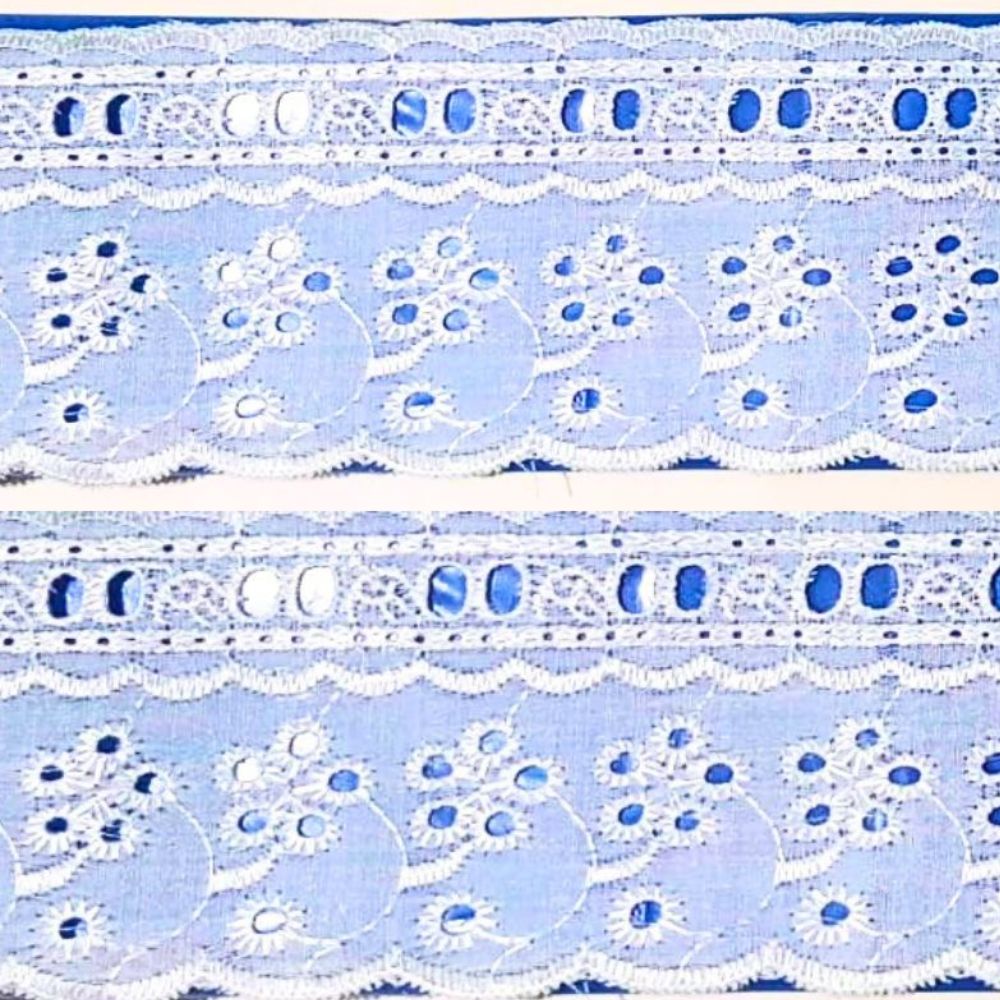 Bordado Inglês Laíse 7,5cm 1m Passa Fita