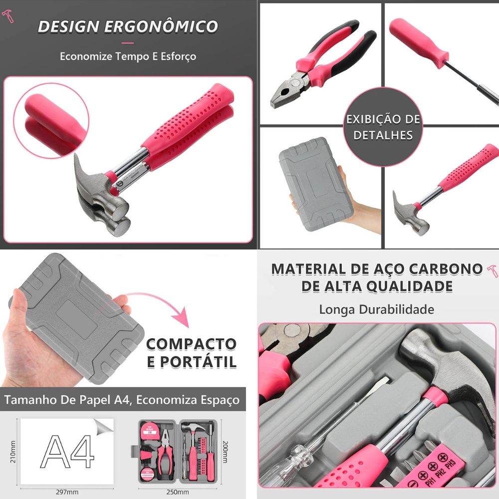 Kit de Ferramentas com Estojo 13 Peças Lotus Rosa