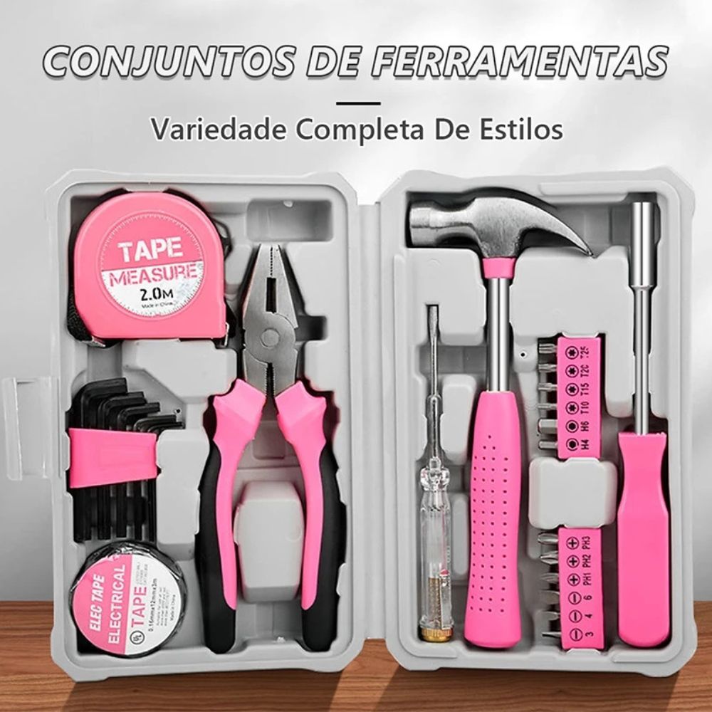 Kit de Ferramentas com Estojo 13 Peças Lotus Rosa