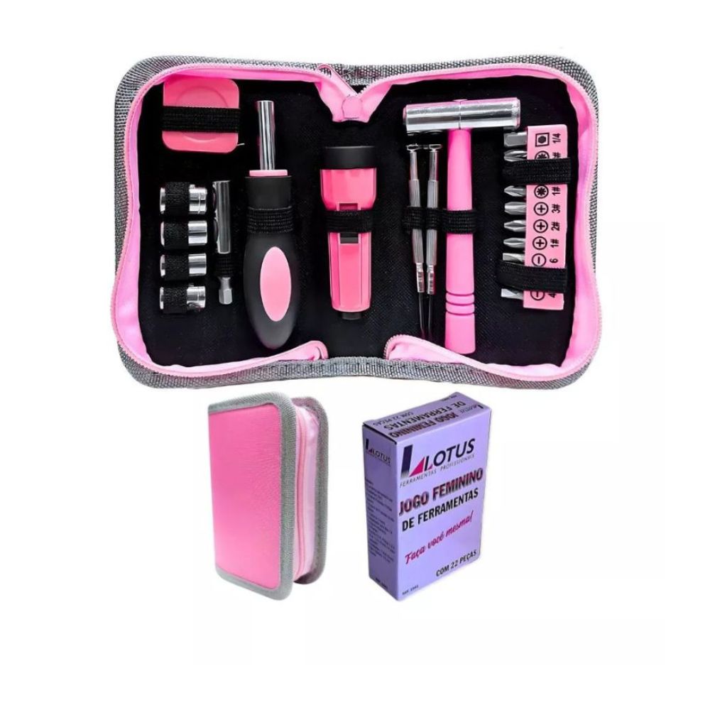 Kit de Ferramentas com Estojo 22 Peças Lotus Rosa