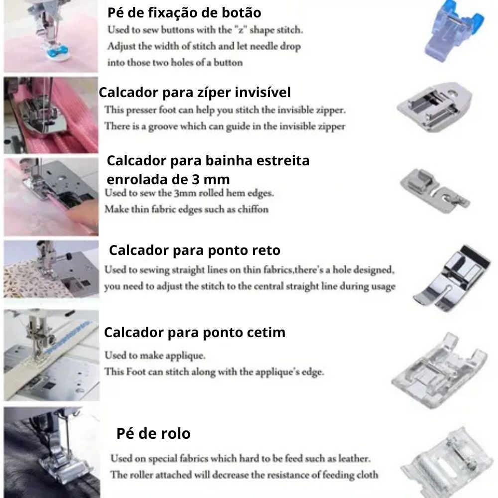 Conjunto 11 Peças Calcadores Máquina Costura Snap-on