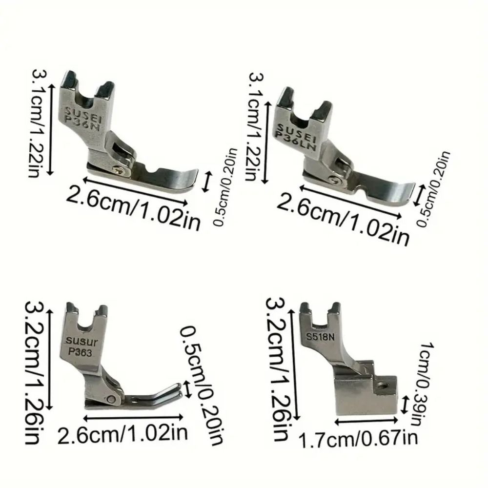 Conjunto de 4 Pés de Calcadores para Zíper Máquinas de Costura Industrial