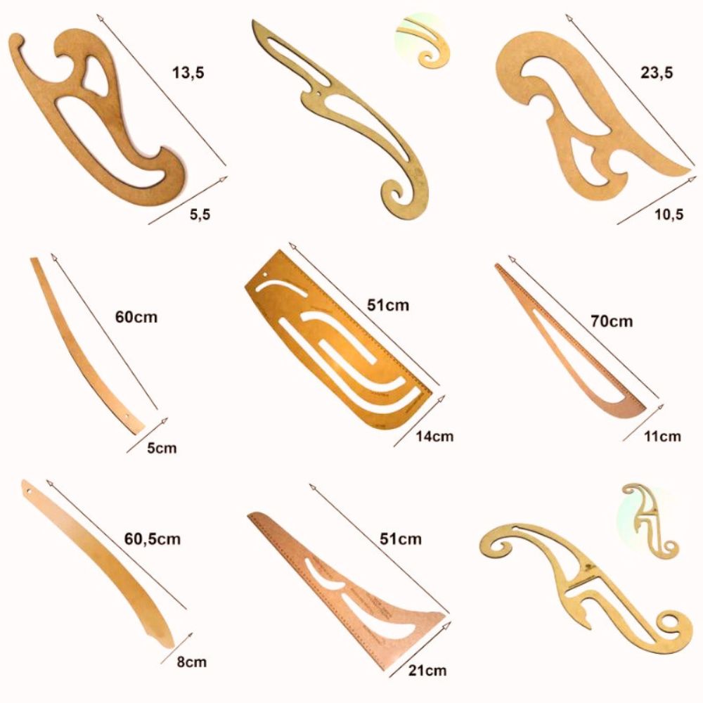 Kit 28 Réguas Costura Francesa Cava Decote Mdf