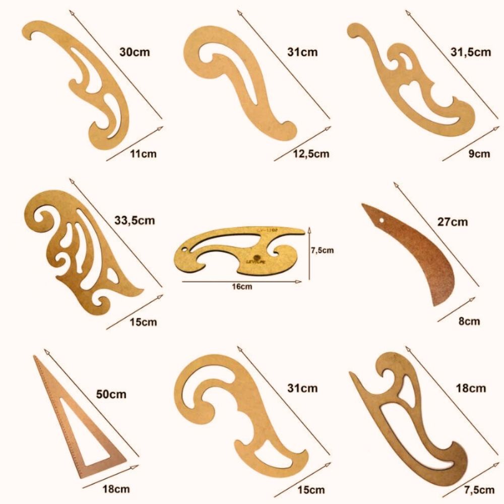 Kit 28 Réguas Costura Francesa Cava Decote Mdf