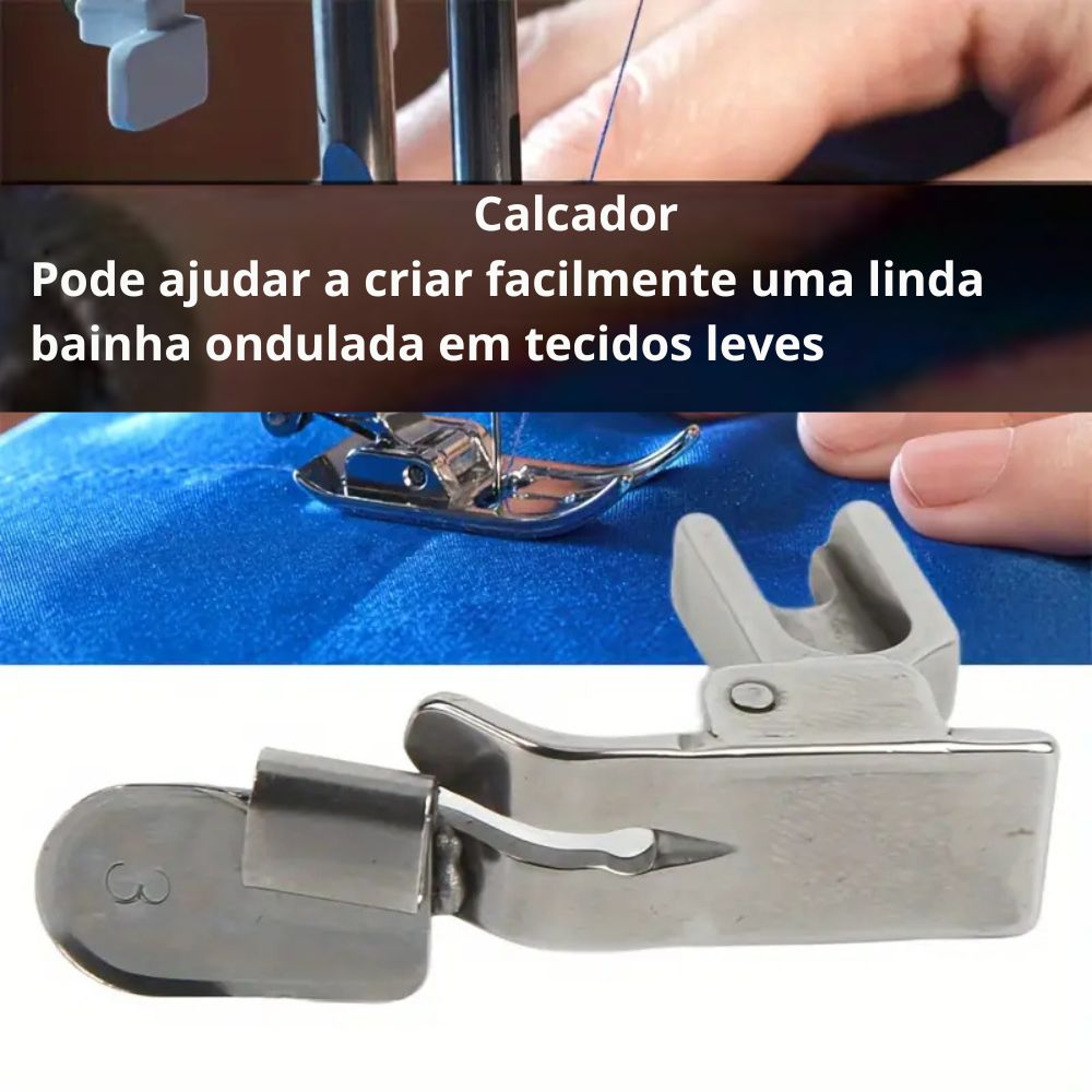 Kit 3 Pé Calcador Dobrável Rolante em Forma de Arco, Borda e Cintura de Saia