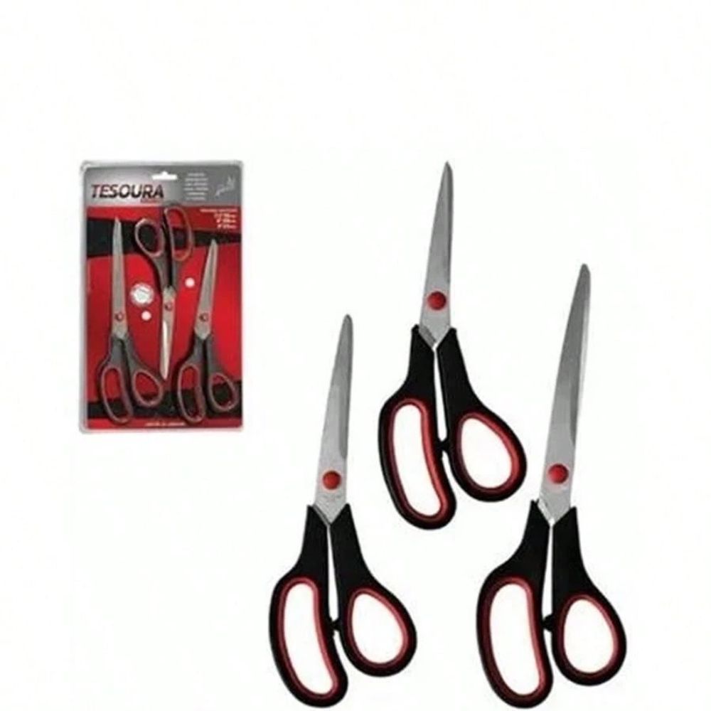 Kit 3 Tesoura Multiuso Basic Original Aço Cabo Emborrachado