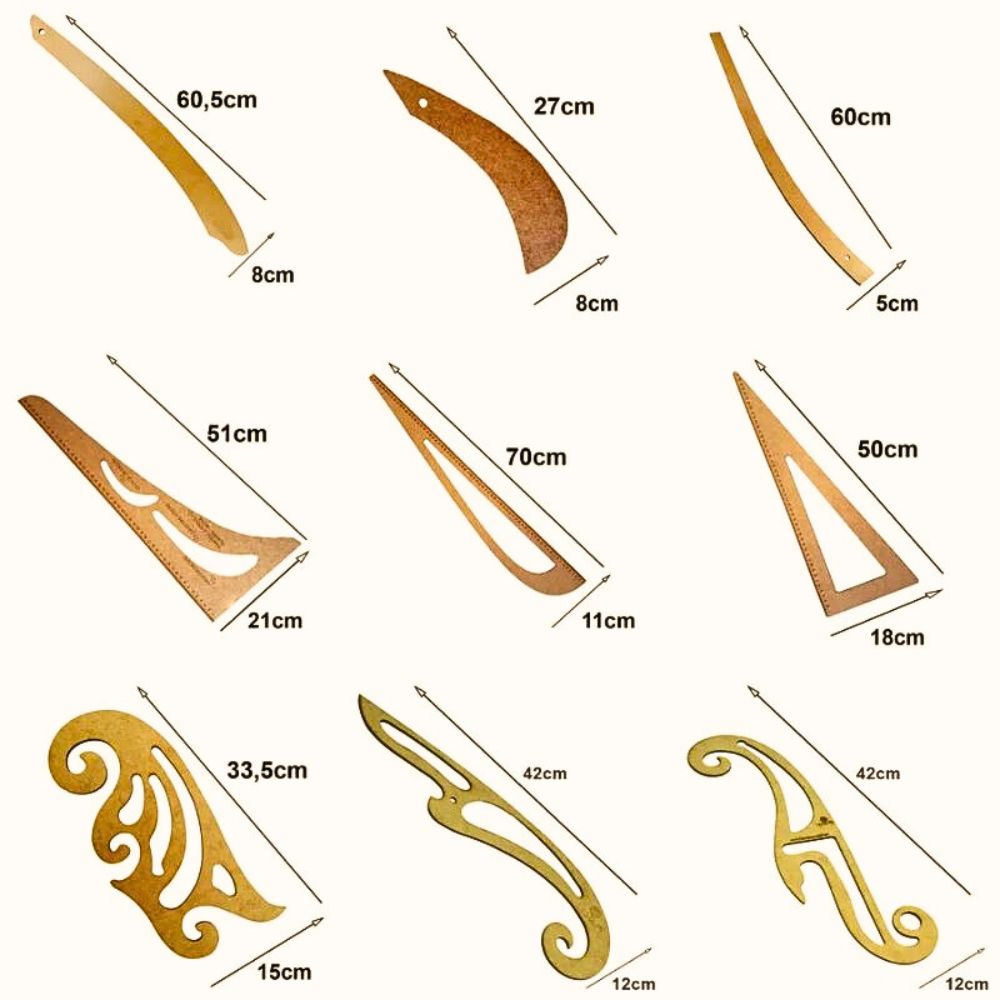 Kit 9 Réguas Corte Costura Francesa Mdf