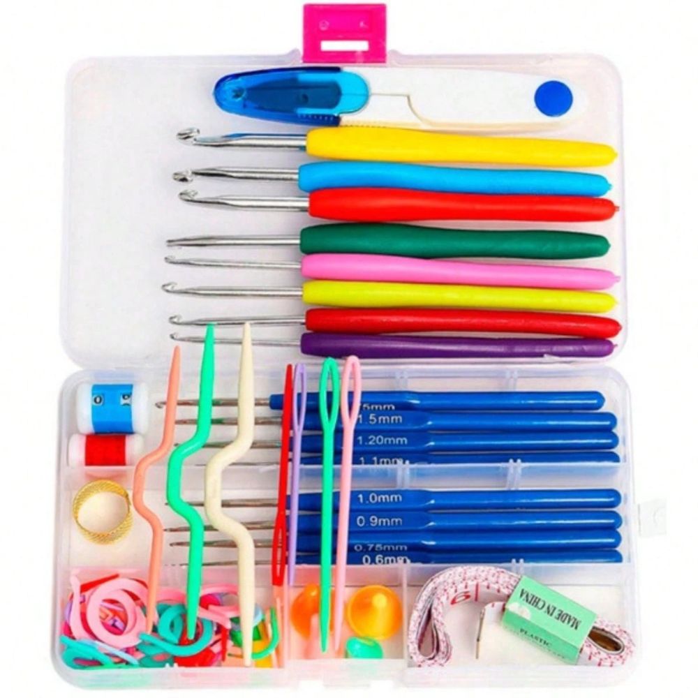 Kit Crochê Com 16 Agulhas Acessórios e Caixa Organizadora