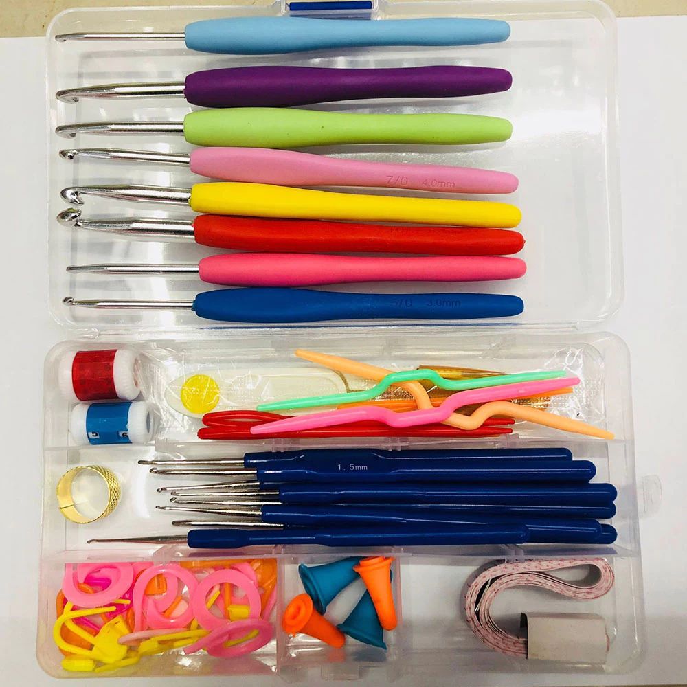 Kit Crochê Com 16 Agulhas Acessórios e Caixa Organizadora