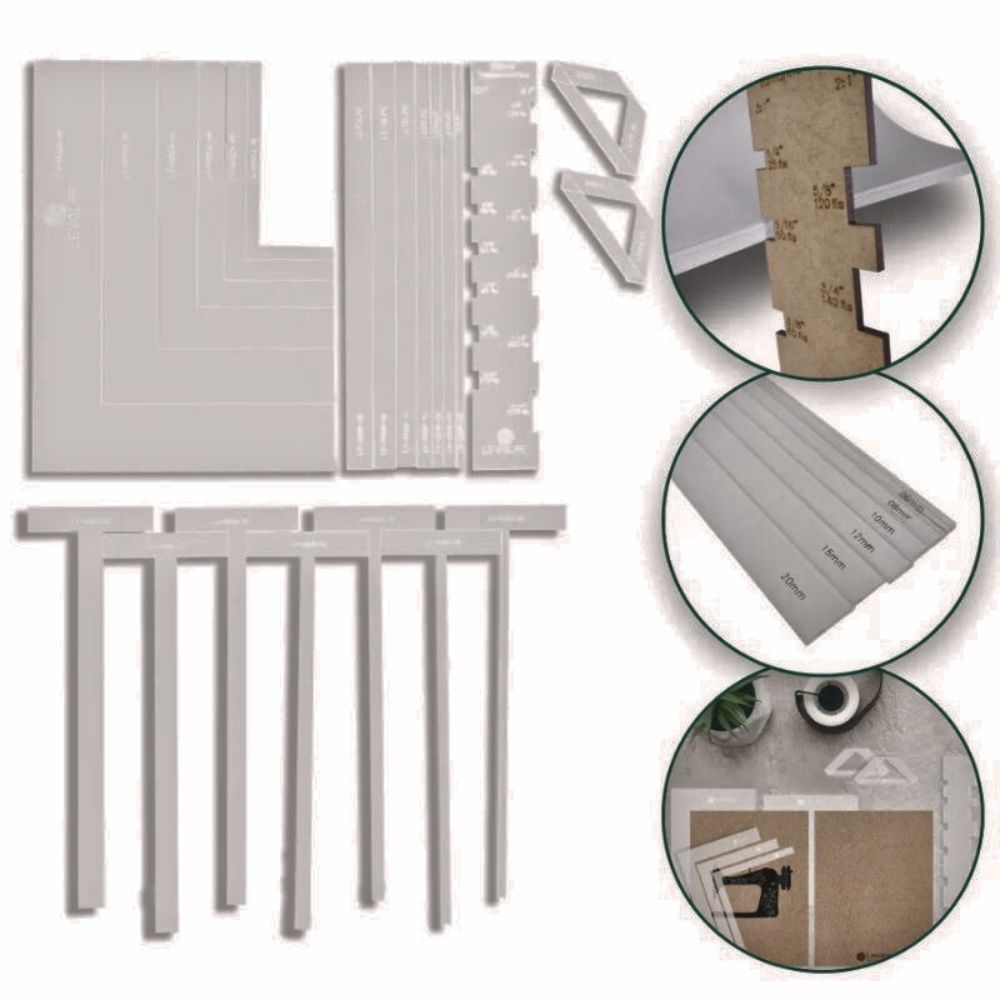 Kit Gabarito Acrílico para Cartonagem Régua Fio de Cabelo Esquadros T Cartonagem Wire O
