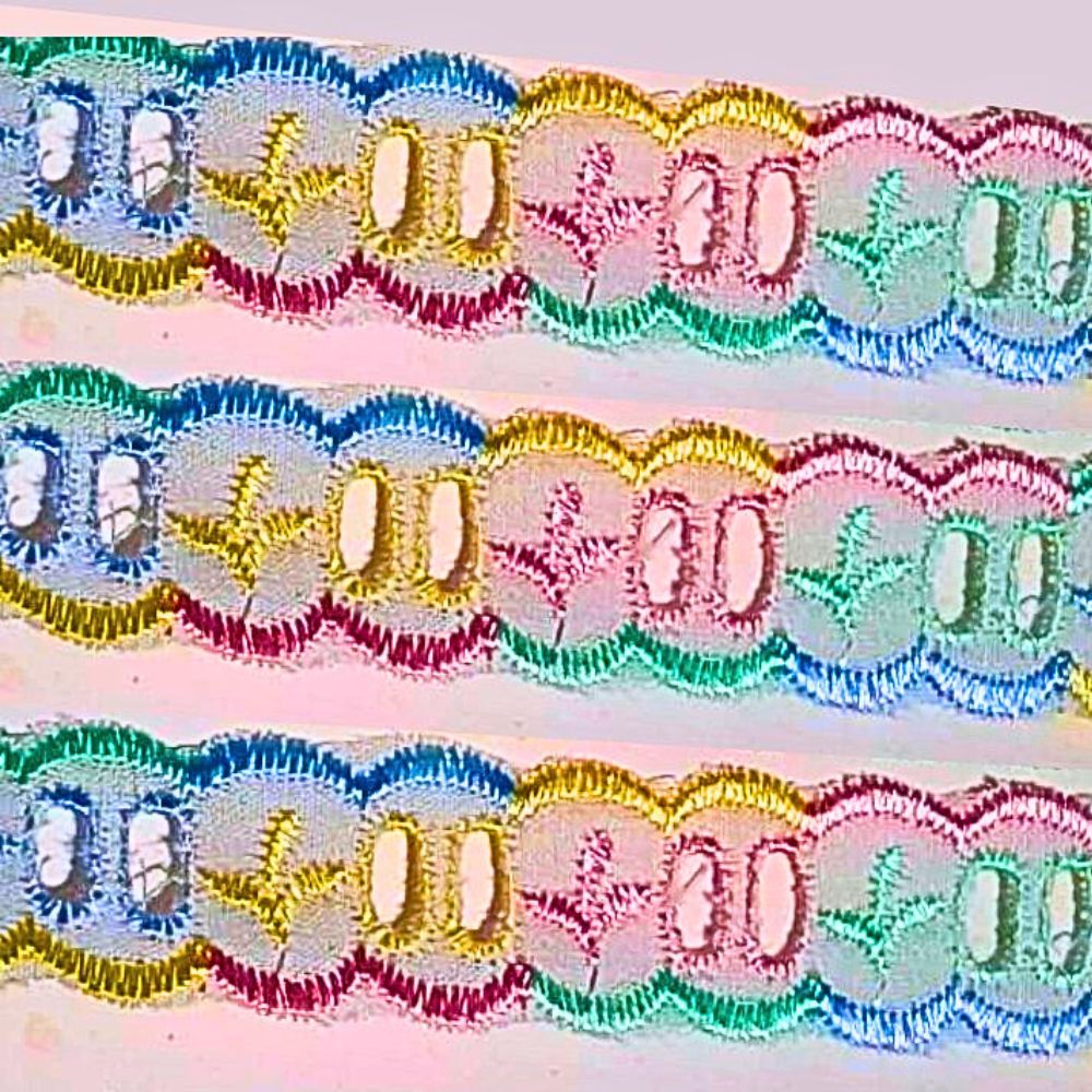 Passa Fita Bordado Inglês Multicolor 2,5cm por Metro