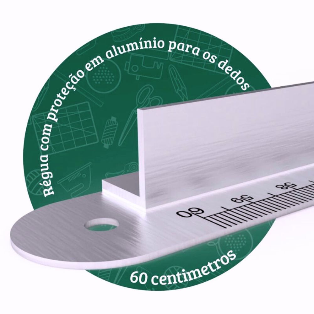 Régua Metal Com Proteção Para Dedos 60cm Aço Inoxidável