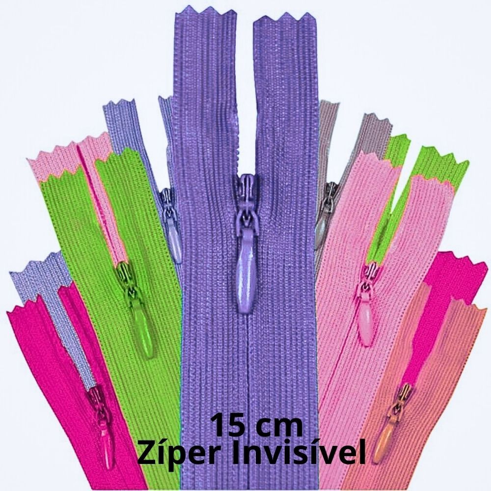 Zíper Invisivel Nylon Fixo Fino 15 cm 06 Unidades - Kit para Roupas e Saias