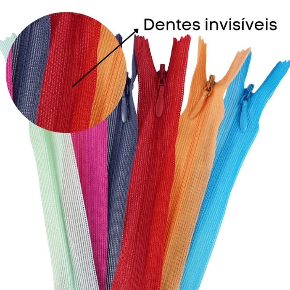Zíper Invisivel Nylon Fixo Fino 15 cm 06 Unidades - Kit para Roupas e Saias