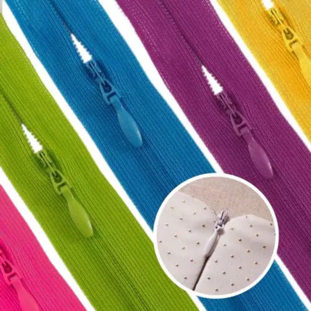 Zíper Invisivel Nylon Fixo Fino 15 cm 06 Unidades - Kit para Roupas e Saias