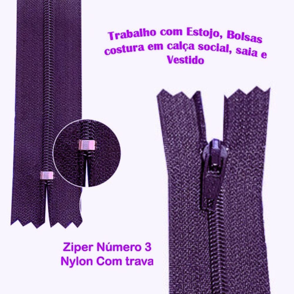 Zíper Nylon Comum Fixo Fino Cores Sortidas 06 Und - Kit Essencial de Costura