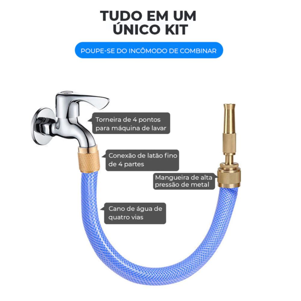 Bico De Mangueira Pistola Spray De Água Alta Pressão Esguicho Regulável Lavo Jato - Conector Latão