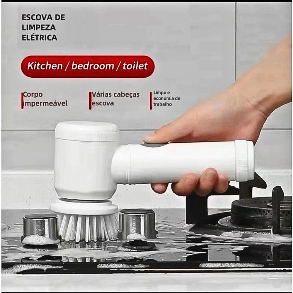 Escova Elétrica de Limpeza 5×1 Sem Fio Multiuso