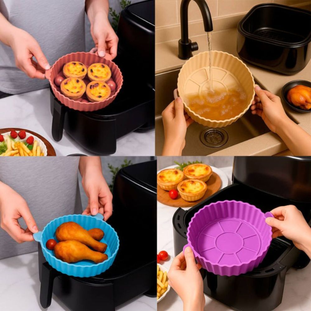 Kit 3,4,5 Forma de Silicone para Air Fryer Forno Microondas Fritadeira Assadeira Reutilizável Flexível