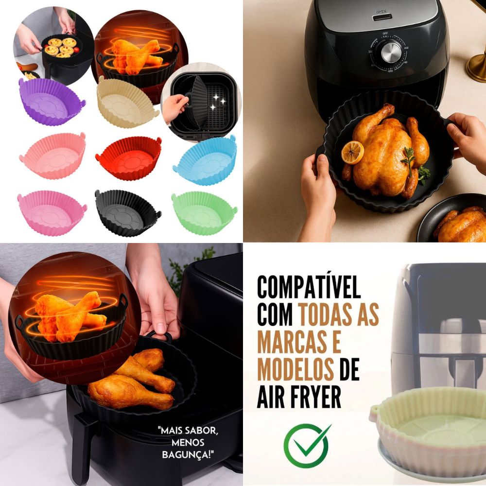 Kit 3,4,5 Forma de Silicone para Air Fryer Forno Microondas Fritadeira Assadeira Reutilizável Flexível