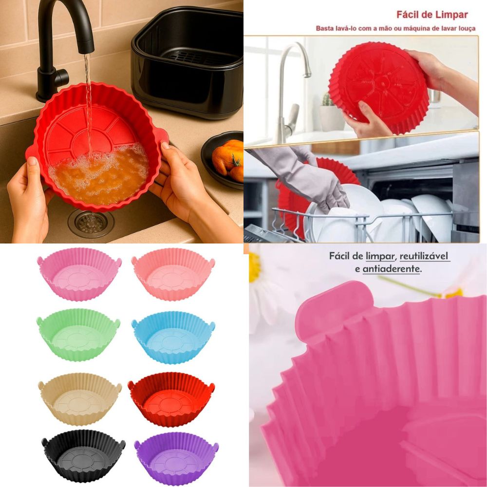 Kit 3,4,5 Forma de Silicone para Air Fryer Forno Microondas Fritadeira Assadeira Reutilizável Flexível