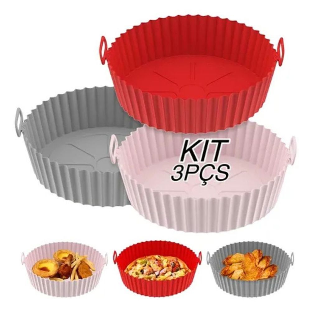 Kit 3,4,5 Forma de Silicone para Air Fryer Forno Microondas Fritadeira Assadeira Reutilizável Flexível
