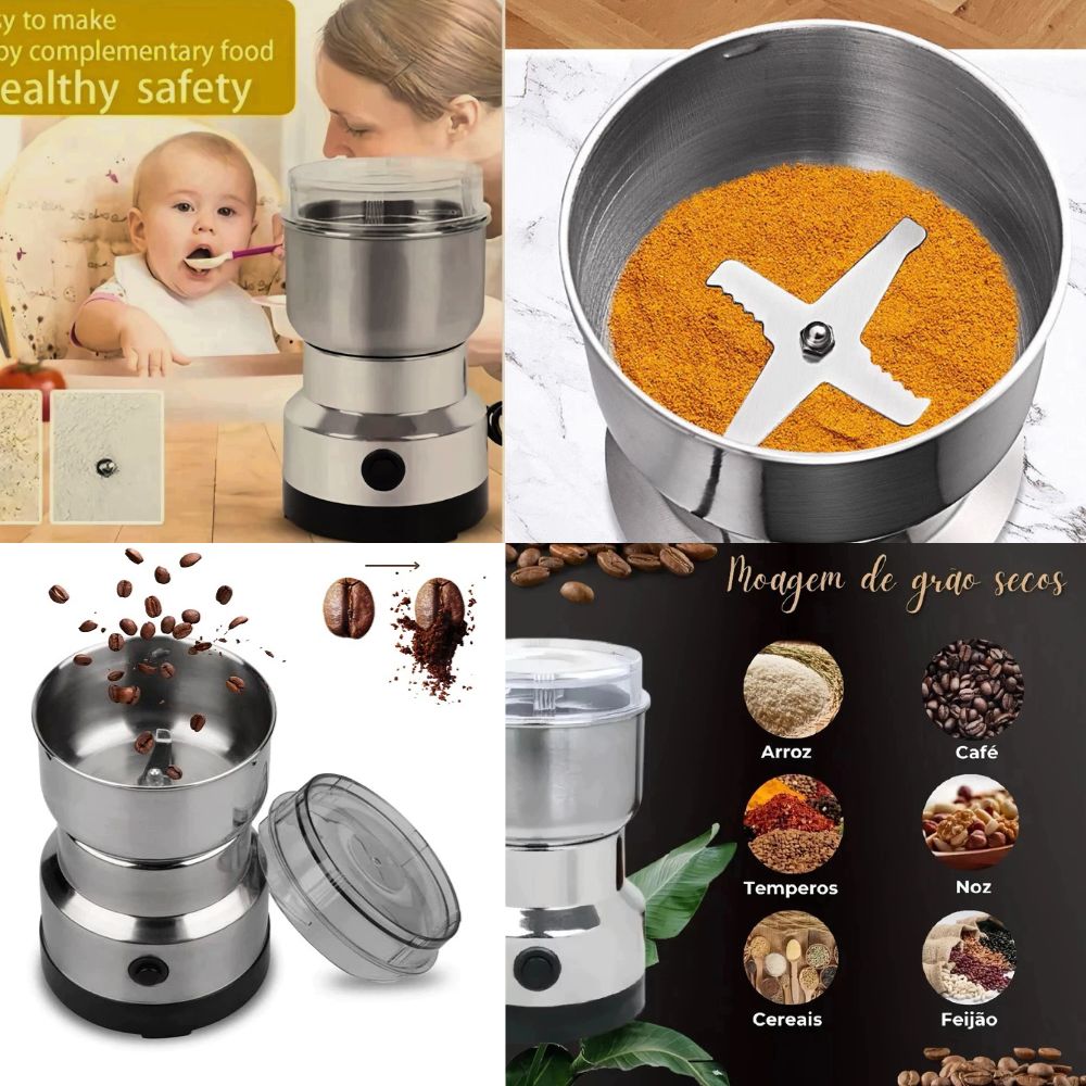 Moedor Multifuncional de Café, Grãos e Especiarias 4 Lâminas - Bivolt Aço Inox