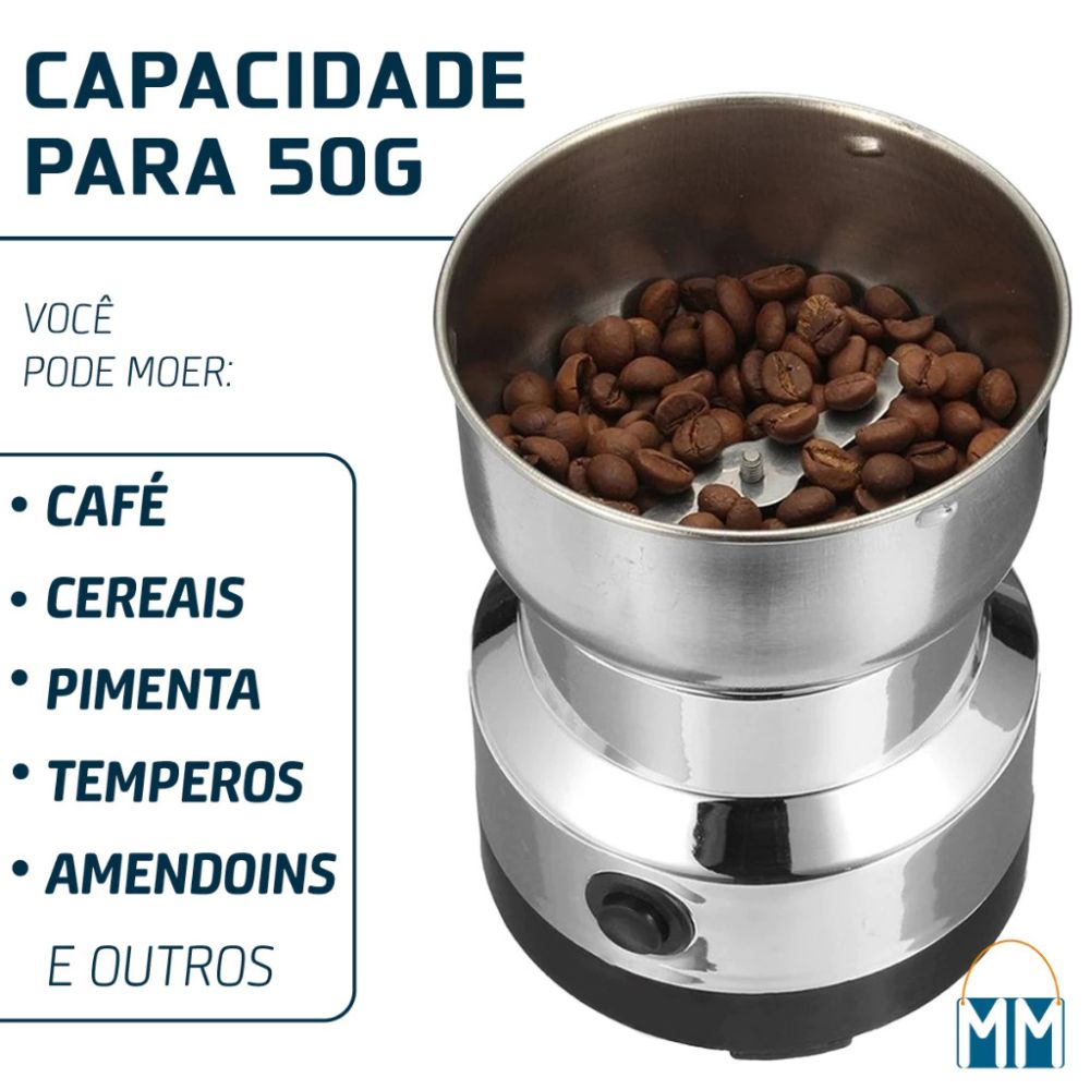 Moedor Multifuncional de Café, Grãos e Especiarias 4 Lâminas - Bivolt Aço Inox