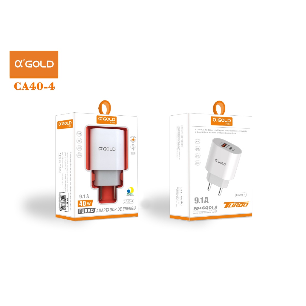 Carregador Turbo CA40 40w Usb Para iPhone Tipo-C V8 Cor Branco