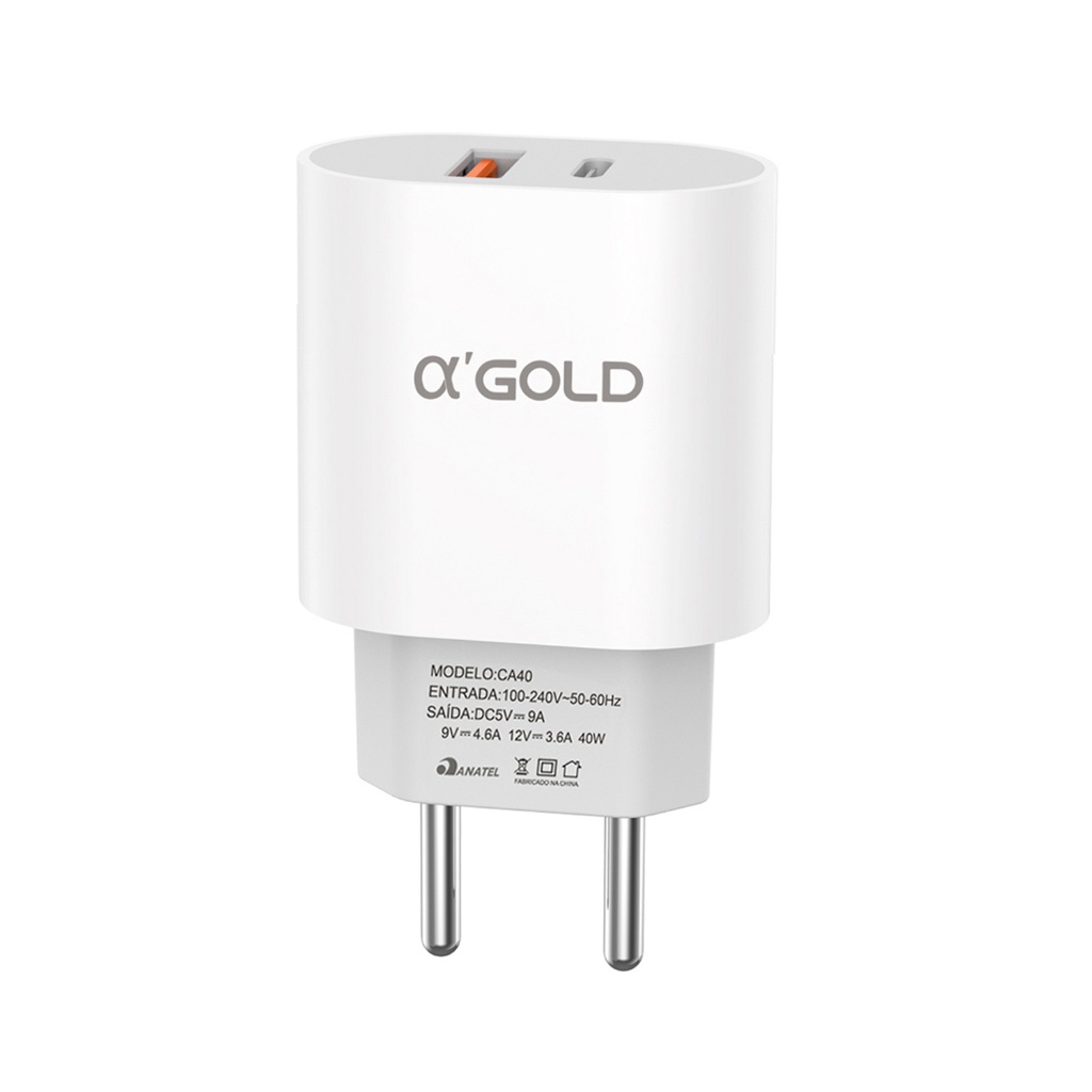 Carregador Turbo CA40 40w Usb Para iPhone Tipo-C V8 Cor Branco