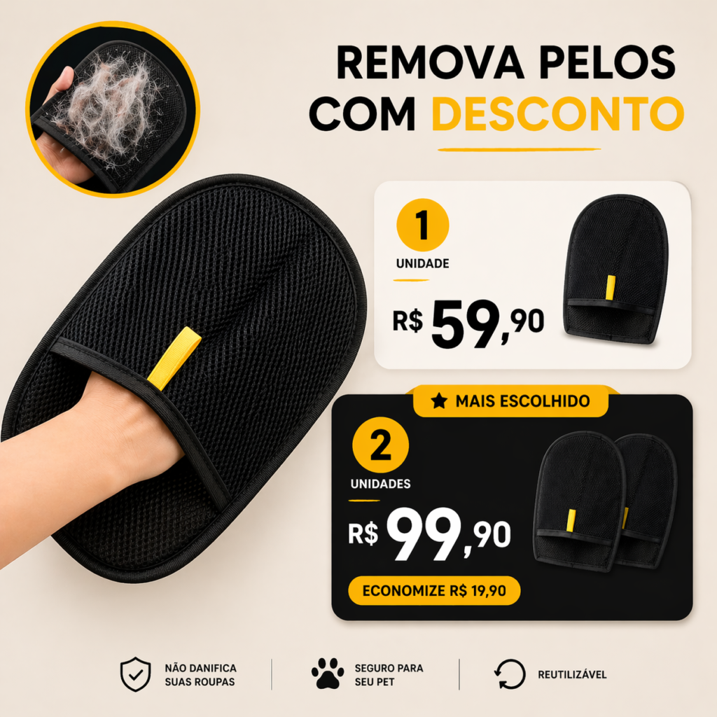 Luva Removedora de Pelos Instantânea – Reutilizável e Sem Esforço