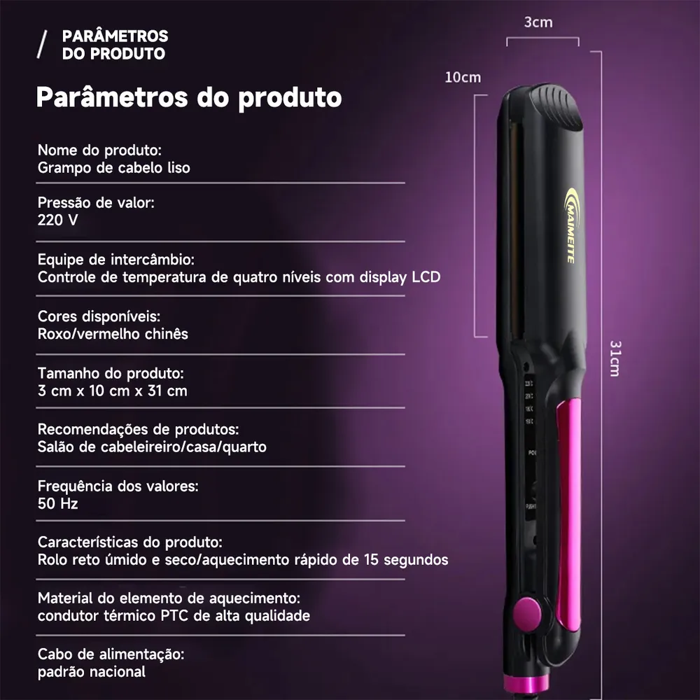 Chapinha Prancha Maimeite Profissional Bivolt Para Cabelo Modela E Alisa 220 °C Cor Preto