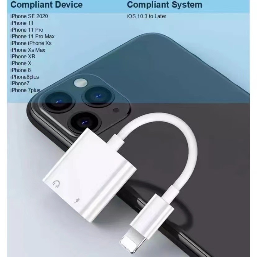 Adaptador Fone Ouvido P/ iPhone 11 Xs Xr 8 7 Recarrega Micro